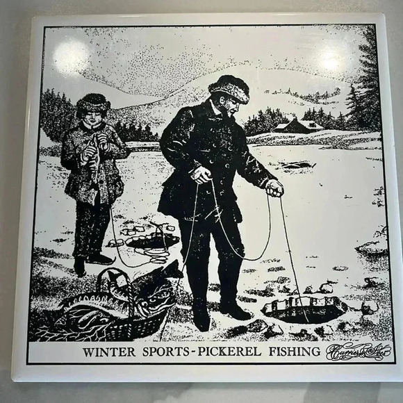 Vintage Currier & Ives Ceramic Trivets Set of 3 (Black/White 6x6 Tiles - Picture 4 of 10